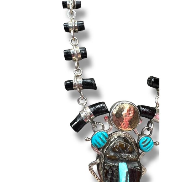 Hemmerson Brown Navajo Sterling Silver 14k Necklace Turquoise Tigers Eye 18" - Picture 4 of 13